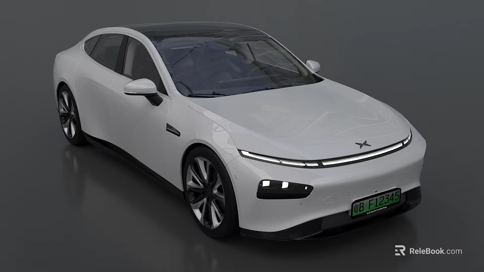 White Modern Electric Car With Sleek Aerodynamic Body And Green License Plate 3d model 