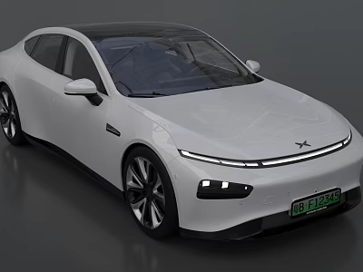 White Modern Electric Car With Sleek Aerodynamic Body And Green License Plate 3d model