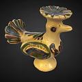 Handcrafted Ceramic Chicken Decor With Colorful Feather Design And Yellow Base 3d model