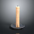 Tall Natural Beige Cylindrical Candle On Dark Textured Tray