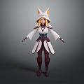 Game Movie Character with Fox Ear Hat Blonde Hair White Purple Outfit and Boots