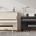 Stylish Home Interior With White Acoustic And Black Digital Piano Musical Instruments