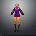 3D Model Character With Silver Hair Purple Dress Black Leather Sleeves Chain Belt And Boots