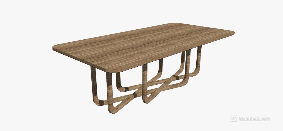 Modern Wooden Rectangular Dining Table With Smooth Surface And Crossed Legs Design 3d model