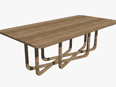 Modern Wooden Rectangular Dining Table With Smooth Surface And Crossed Legs Design 3d model