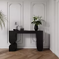 Elegant Black Console Table With Unique Legs Sculpture Green Plant And Wall Panel Design 3d model