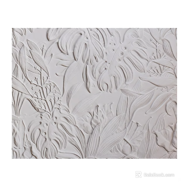 Abstract Painting Featuring White Background And Detailed Relief Botanical Leaf Flower Patterns 3d model 