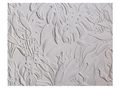 Abstract Painting Featuring White Background And Detailed Relief Botanical Leaf Flower Patterns 3d model