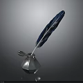 Elegant Blue Feather Quill Pen With Glass Inkwell And Metal Base Daily Life Essentials