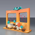 Photo Check In Spot With Orange Stand Green Bow LOGO Windows Heart Patterns White Cubes
