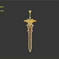 Ornate Mythical Sword With Gold And Blue Accents Decorative Hilt And Detailed Blade