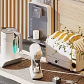 Modern White Kitchen Appliances Kettle Water Dispenser Coffee Maker Toaster With Bread On Countertop