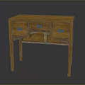 Traditional Wooden Table Design With Three Drawers Metal Handles And Sturdy Legs