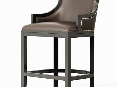 Modern Leather Bar Stool With Metal Frame And Armrest Design 3d model