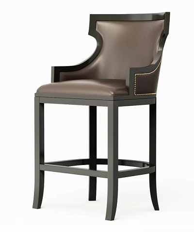 Modern Leather Bar Stool With Metal Frame And Armrest Design 3d model