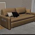 Beige Large Sofa With Throw Pillows In Modern Living Room On Wavy Pattern Rug