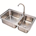 Stainless Steel Double Bowl Kitchen Sink Featuring Modern Faucet Design