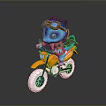 Cute Little Blue Baby Dragon With Goggles Riding Yellow Motorcycle