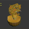 Sunflowers in Yellow Vase Placed on Yellow Round Base Against Dark Background