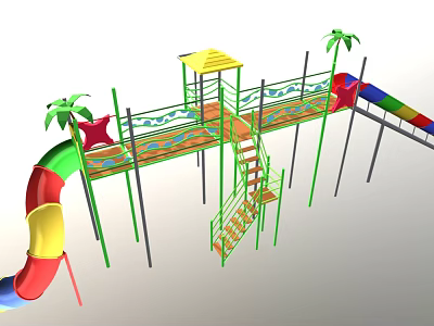 Playground Equipment With Colorful Slide Yellow Canopy Palm Tree Decorations Star Railings And Stairs 3d model