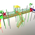 Playground Equipment With Colorful Slide Yellow Canopy Palm Tree Decorations Star Railings And Stairs