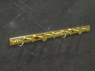 Golden Wall Mounted Bathroom Cabinet Rack With Hooks On Marble Wall 3d model