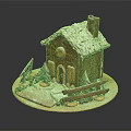 Cartoon Gingerbread House With Snowy Roof Chimney Fence And Small Trees