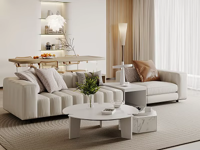 Contemporary Living And Dining Area Interior Design With Sofa Coffee Table Dining Table And Plant 3d model