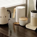 Stylish Daily Electrical Appliances On Modern Wooden Kitchen Countertop