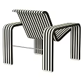 Black and White Striped Modern Leisure Chair with Sleek Armrests and Contemporary Design
