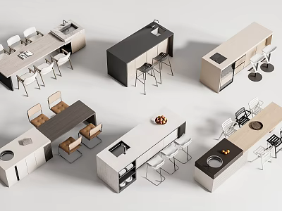 Modern Bar Counter Designs With Stools Storage And Neutral Color Finishes 3d model