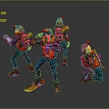 Colorful Outfitted Characters With Backpacks And Gadgets In Action Poses
