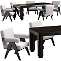 Modern Dining Table Set With Black Wooden Table And White Armchairs 3d model