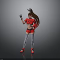 Woman In Red Outfit Long Hair Rabbit Ears Headpiece Gray Thigh High Socks Red Shoes