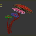 Artistic Red Mushrooms With White Spots And Green Stems In Various Sizes