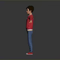 3D Boy Character Wearing Pink Hoodie Blue Jeans And Red Shoes With Arms Outstretched