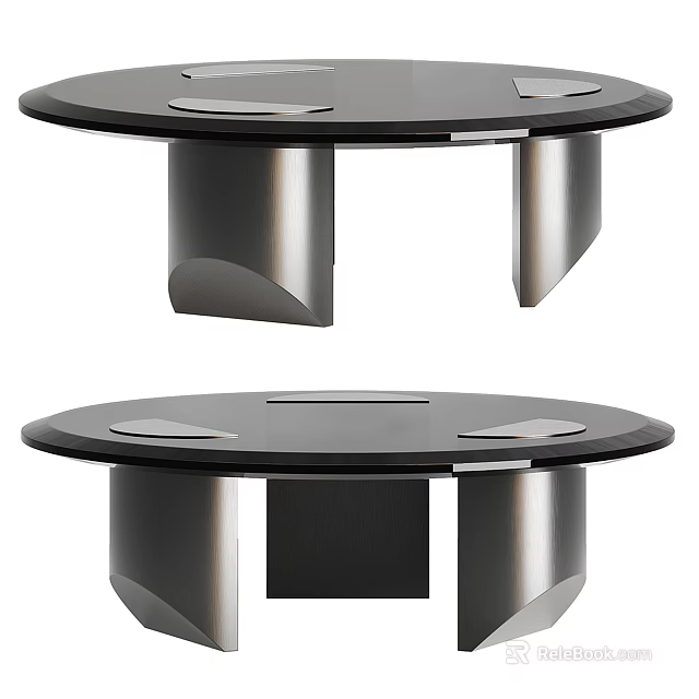 Round Black Coffee Table With Modern Metal Base And Sleek Tabletop Design 3d model