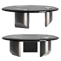 Round Black Coffee Table With Modern Metal Base And Sleek Tabletop Design 3d model