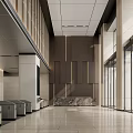 Modern Service Hall Interior Design With Marble Reception Desk Glass Doors And Self Service Kiosks