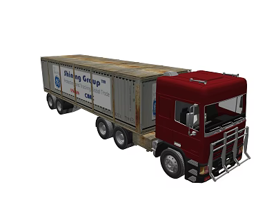 Red Cargo Truck With Shanghai Cooling Co Ltd Container On Chassis 3d model