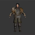 Man In Fantasy Warrior Armor With Fur Trimmed Shoulders And Leather Belt