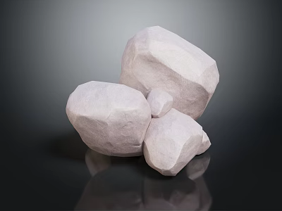Three White Natural Stones Placed On Black Reflective Surface For Decorative Use 3d model