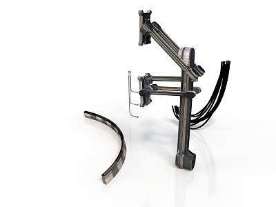 Sturdy Industrial Mechanical Arm Support With Black Cables And Curved Metal Parts 3d model