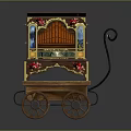 Vintage Ornate Wooden Cart With Stained Glass Panels Metal Accents And Wheels