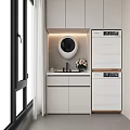 Home Balcony Modern Design With Washing Machine Dryer Storage Cabinets Sink And Potted Plants