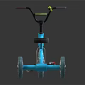 Kids Blue Sunday Tricycle With Black Yellow Handlebars And Astronaut Themed Wheels
