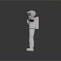Man Wearing White Astronaut Spacesuit With Red Stripes Helmet And Chest Logo Standing Arms Outstretched