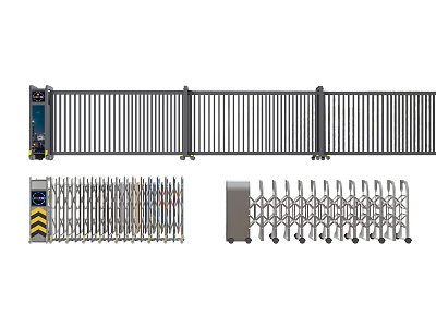 Various Types of Automatic Security Gates Including Sliding and Telescopic Designs 3d model