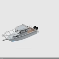 White Motor Boat With Metal Railings Wooden Deck And Cabin Design