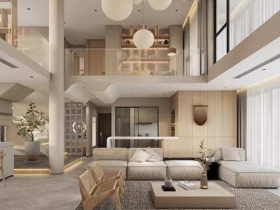 Loft Style Living Room With Modern Design And Cozy Furnishings 3d model